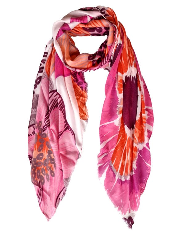 Pink-orange-mønstret-tørklæde