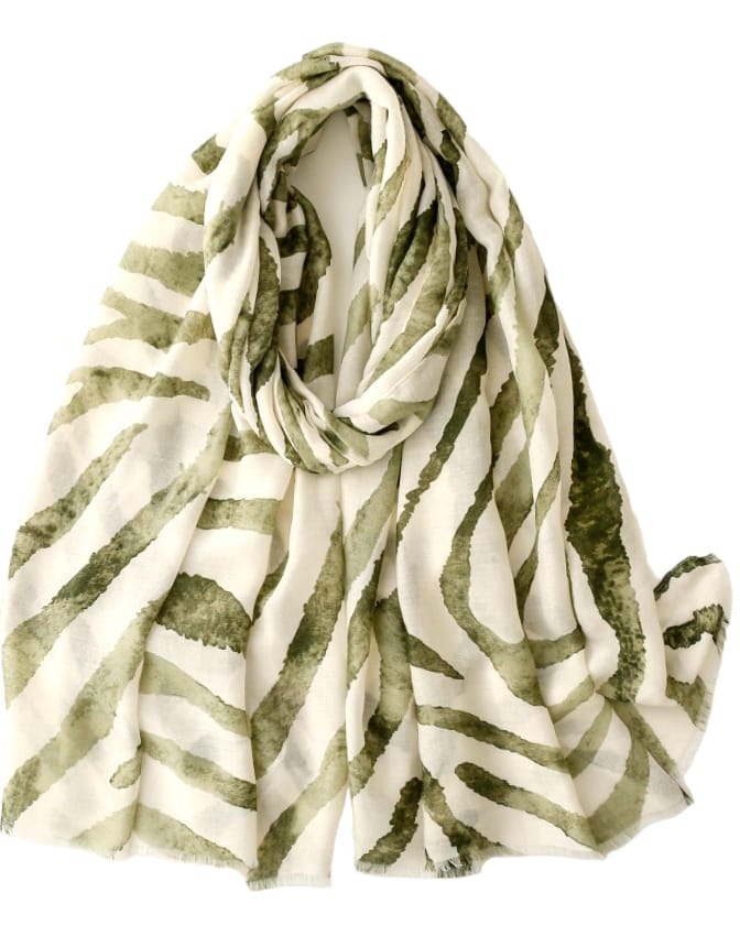 Tørklæde med zebra print i råhvid og grøn
